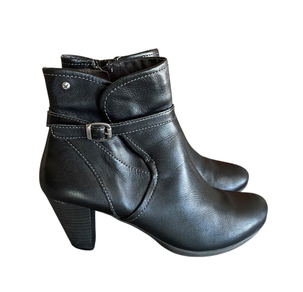PIKOLINOS Women's Size 40/9.5-10 Black Leather Side Zip Buckle Lined Ankle Boots